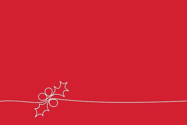 One line drawing christmas holly berries decoration. red and white continuous line merry christmas banner, minimalist style simple flat vector illustration