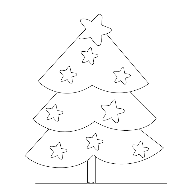 One line drawing christmas tree vector