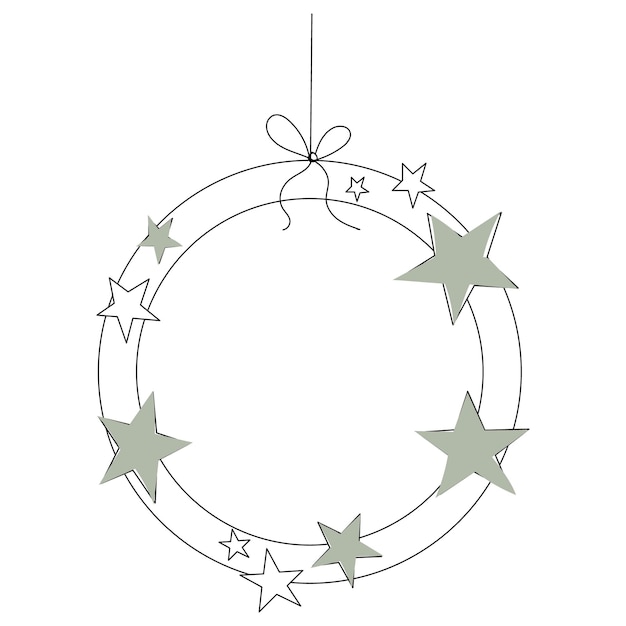 One line drawing christmas wreath sketch