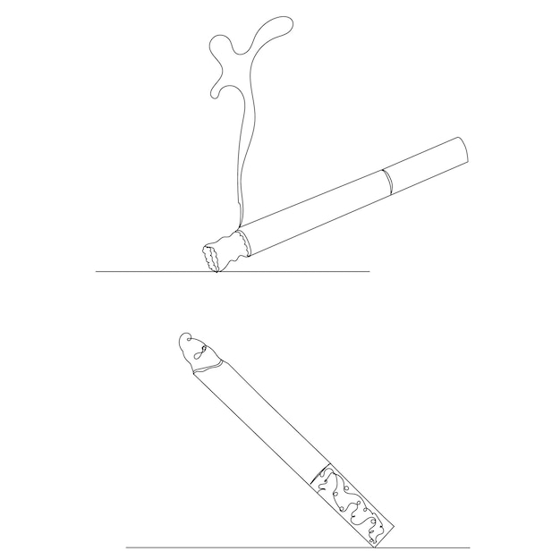 One line drawing cigarette sketch vector