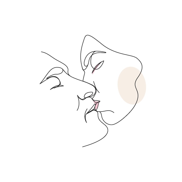 One line drawing couple kissing love and valentine concept