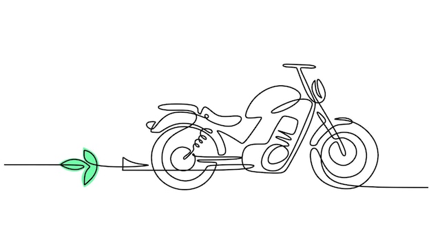 One line drawing of electric motorcycle isolated on white background Continuous single line minimalism