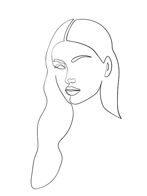 One line drawing face Abstract woman portrait Hairstyle Modern minimalism art Vector illustration