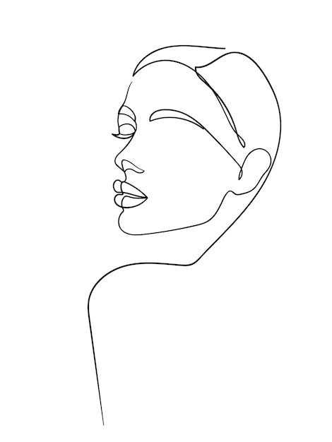 One line drawing face. Abstract woman portrait. Modern minimalism art. - Vector illustration