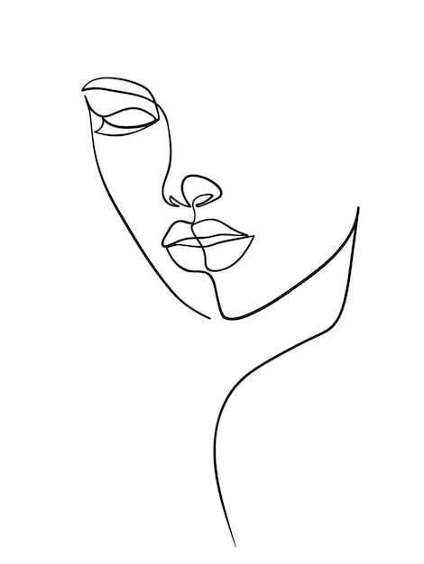 One line drawing face Abstract woman portrait Modern minimalism art Vector illustration