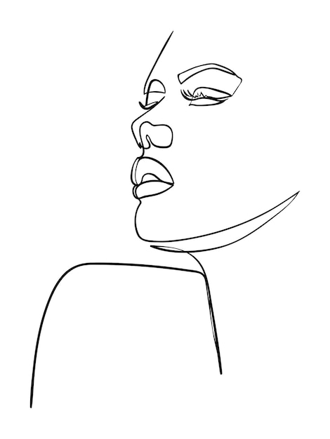 One line drawing face Abstract woman portrait Modern minimalism art Vector illustration