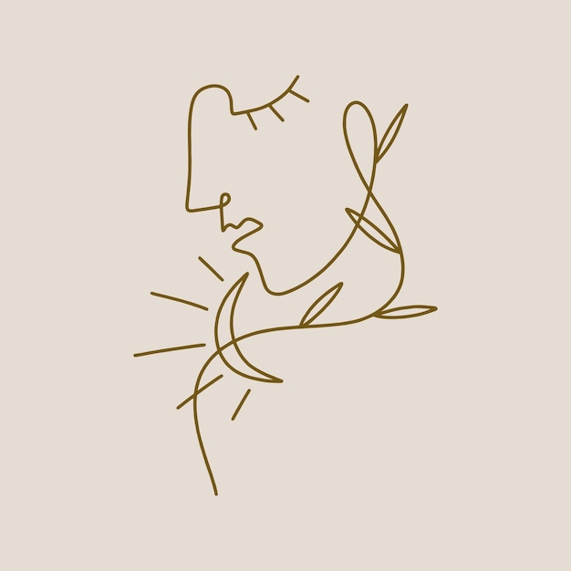 One line drawing girl linear logo or icon art boho sacred magic woman mystical symbol flat label