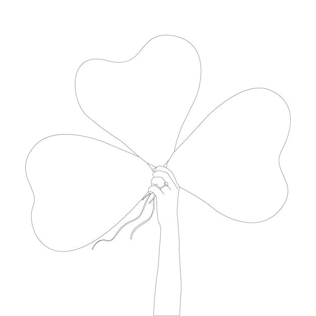 one line drawing hand heart balloon and outline vector on white background