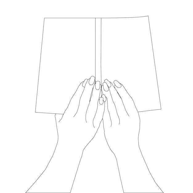 one line drawing hand holding book and outline vector on white background