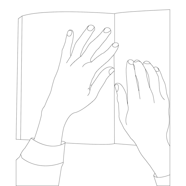 One line drawing hand holding book and outline vector on white background