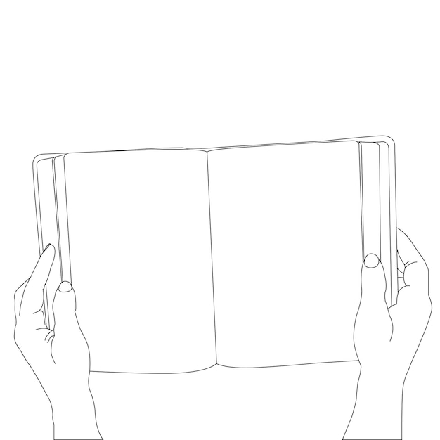 one line drawing hand holding book and outline vector on white background