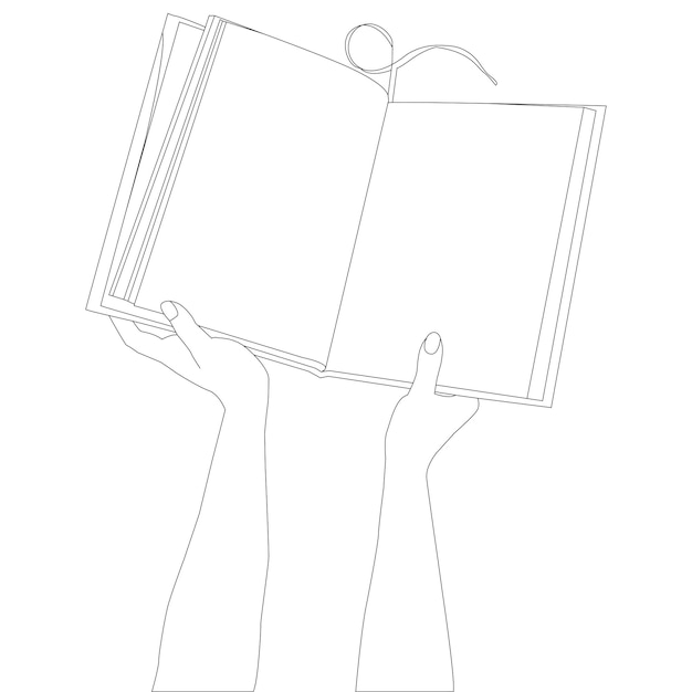 one line drawing hand holding book