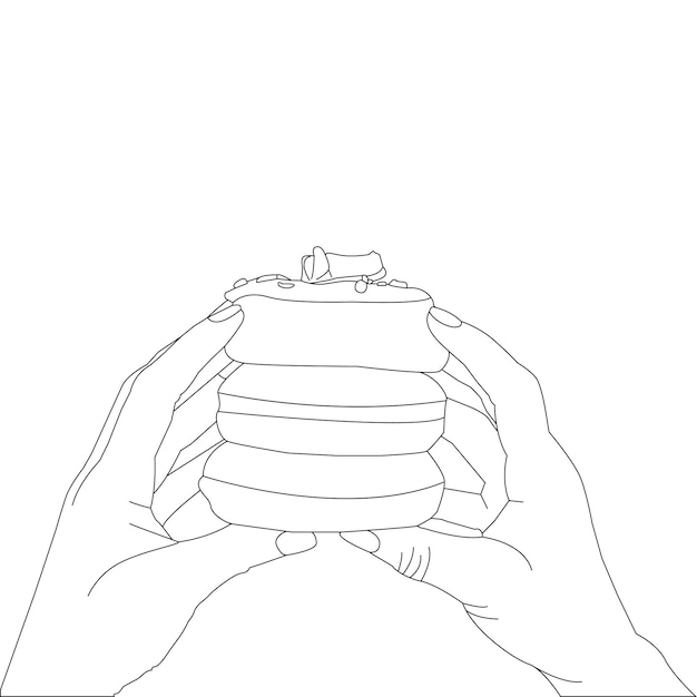 one line drawing hand holding donuts and outline vector on white background