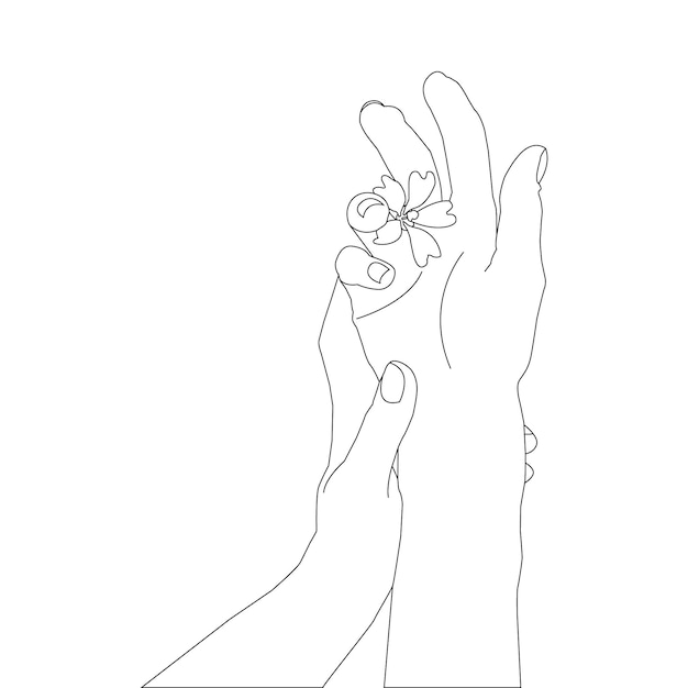 one line drawing hand holding flower