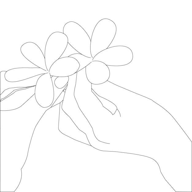 Vector one line drawing hand holding flower