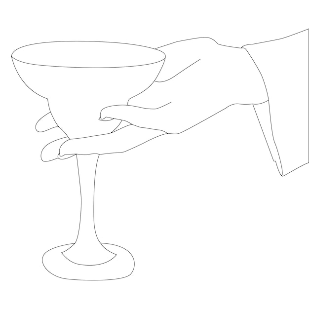 Vector one line drawing hand holding glass