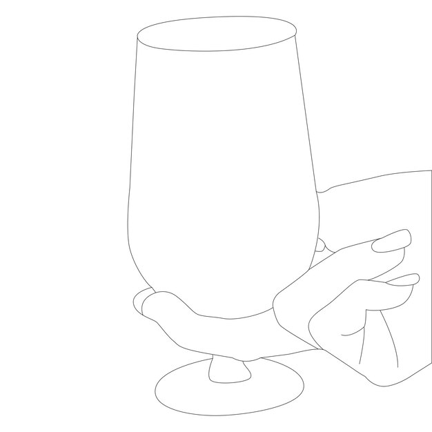 Vector one line drawing hand holding glass