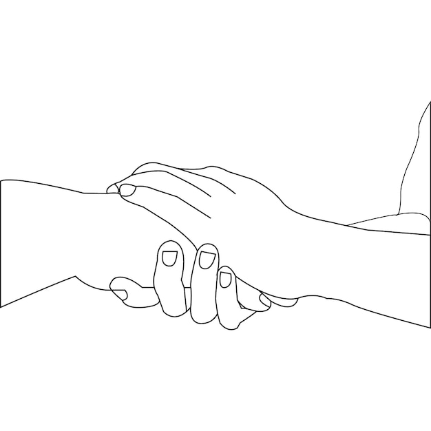 one line drawing hand holding and outline vector on white background