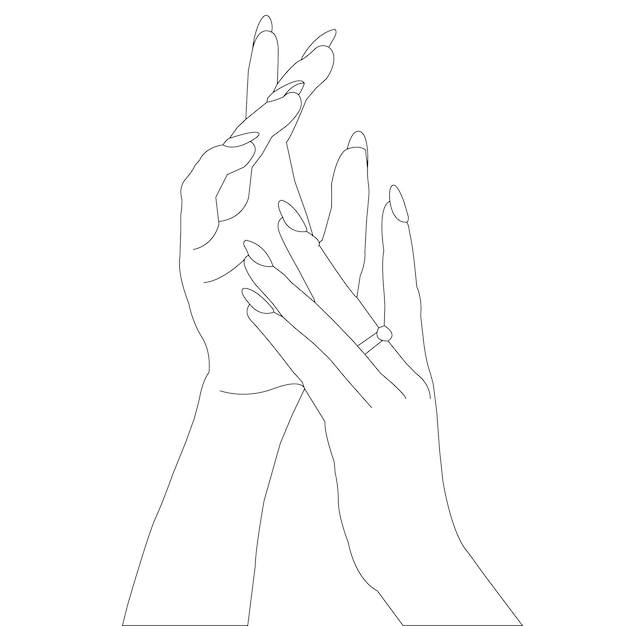 One line drawing hand holding and outline vector on white background