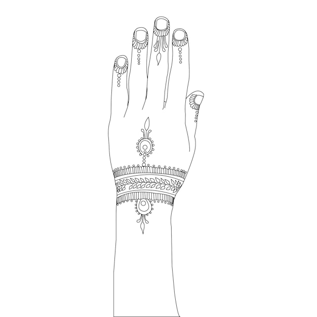 Vector one line drawing hand holding and outline vector on white background