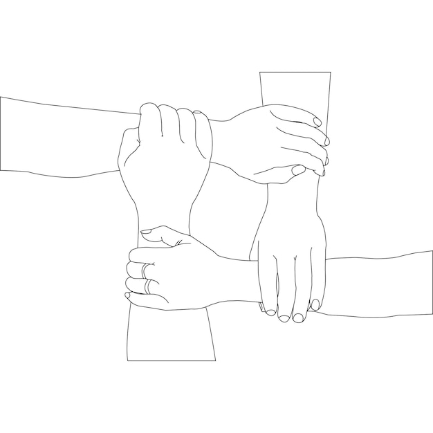 One line drawing hand holding and outline vector on white background