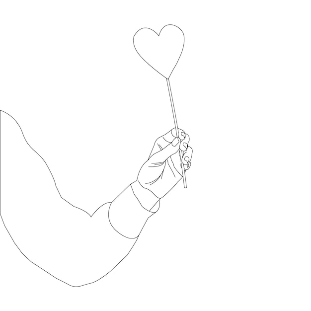 One line drawing hand holding and outline vector on white background