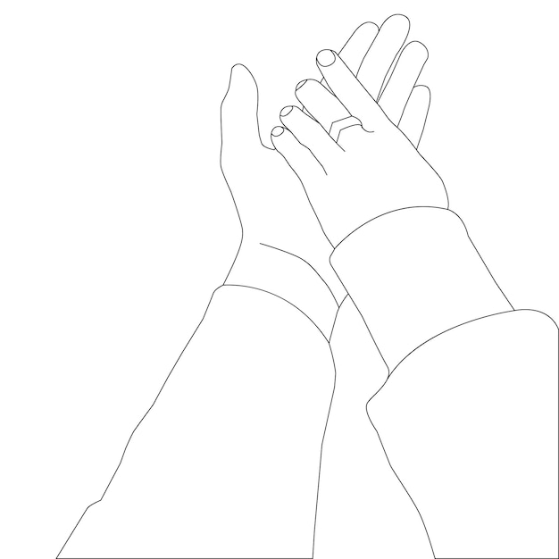 One line drawing hand holding and outline vector on white background