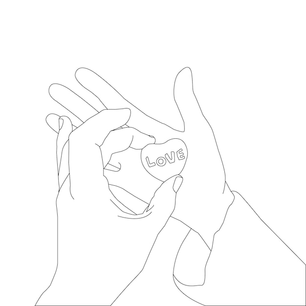 One line drawing hand holding and outline vector on white background