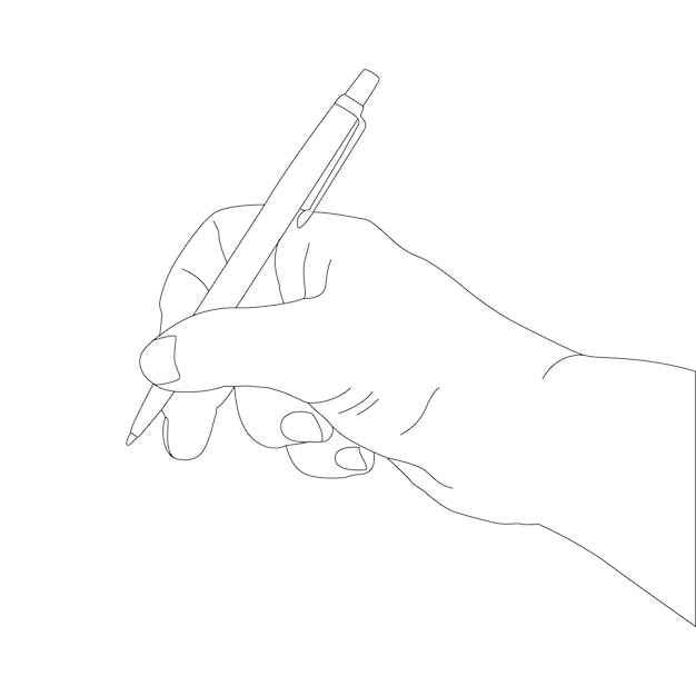 Vector one line drawing hand holding pen