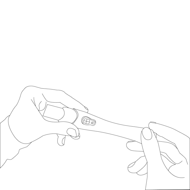 one line drawing hand holding pregnancy test and outline vector on white background