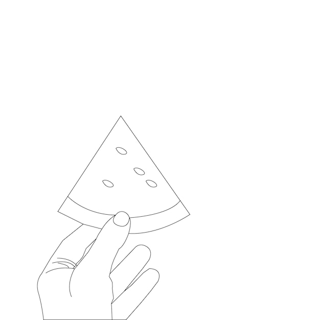 One line drawing hand holding watermelon and outline vector on white background