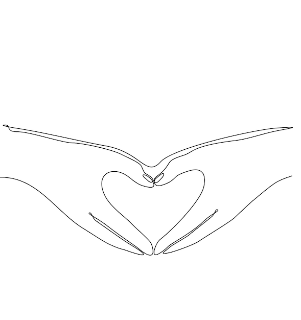 One line drawing hand making sign or heart symbol with finger beautiful hands with copy space