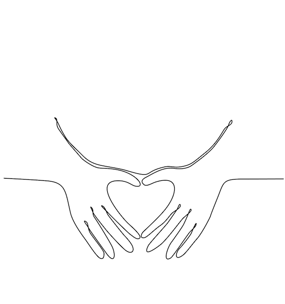 One line drawing hand making sign or heart symbol with finger Beautiful hands with copy space