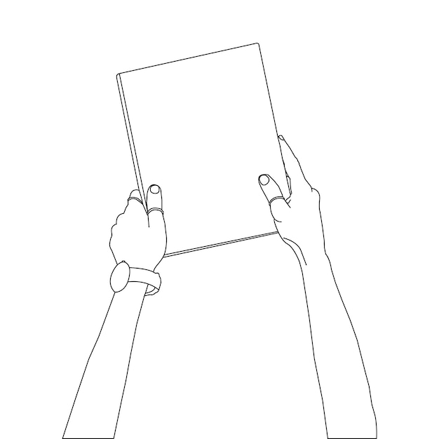 one line drawing hand with book