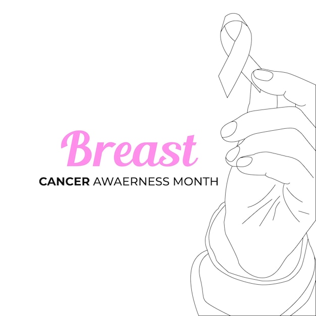 one line drawing hand with breast cancer awareness month