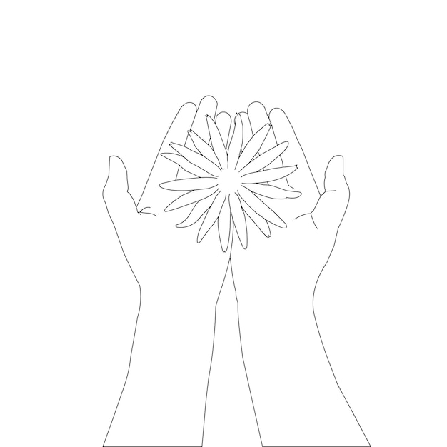 one line drawing hand with flower