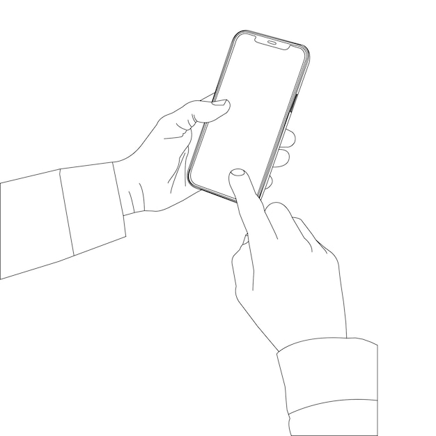 Vector one line drawing hand with mobile