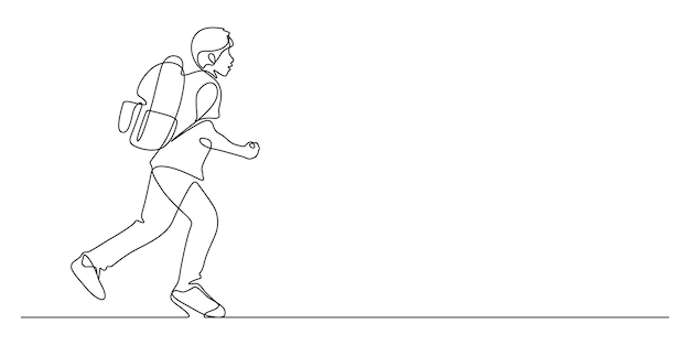 One line drawing of happiness student running