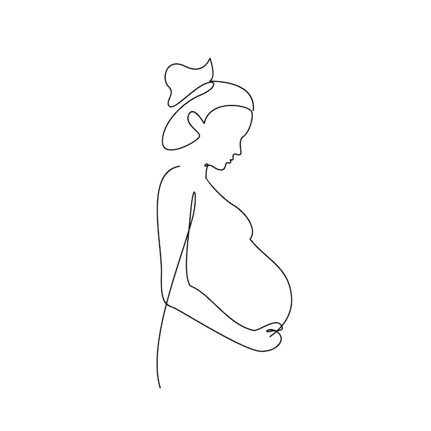 幸せな妊婦の1本の線画