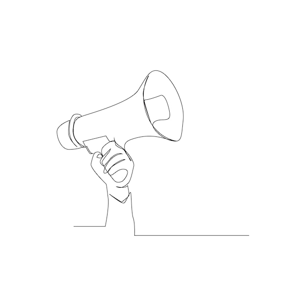 One Line Drawing of Horn Speaker Hold by Hand Sign and Symbol for Announcement and Employee Hiring