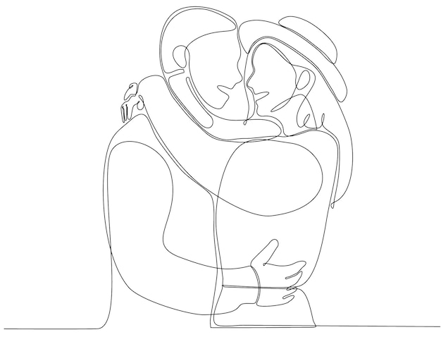 one line drawing hugging couple premium vector