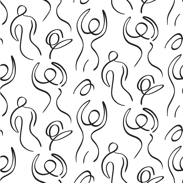 One line drawing human figures seamless pattern Abstract line minimalist art texture Simple contin