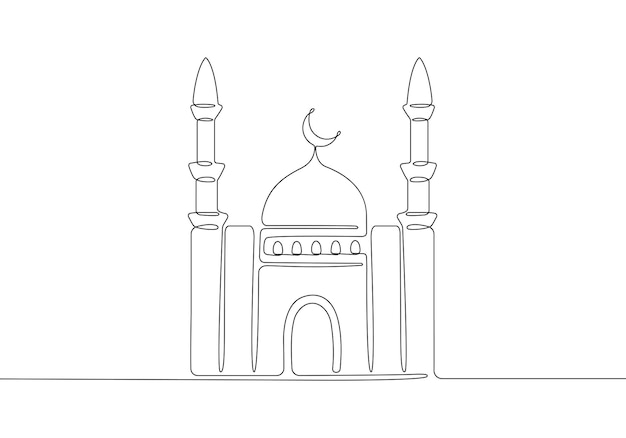 One line drawing islamic mosque building Ramadan kareem event