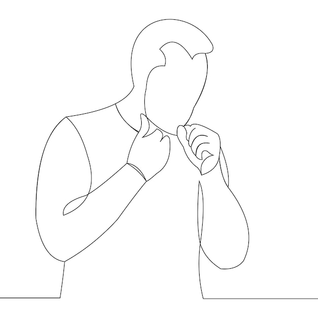 one line drawing of man coughing