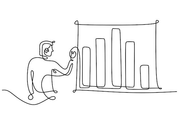 Vector one line drawing of man doing business presentation