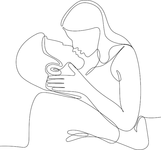 one line drawing of man hugging him self vector minimalism. Single hand drawn continuous of man