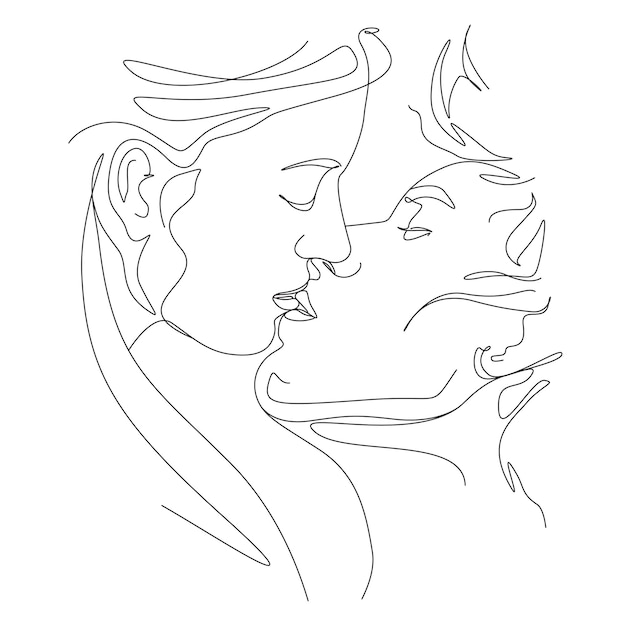 Intimate Art Couple Kiss Line Art Romantic Wall Art Romance 