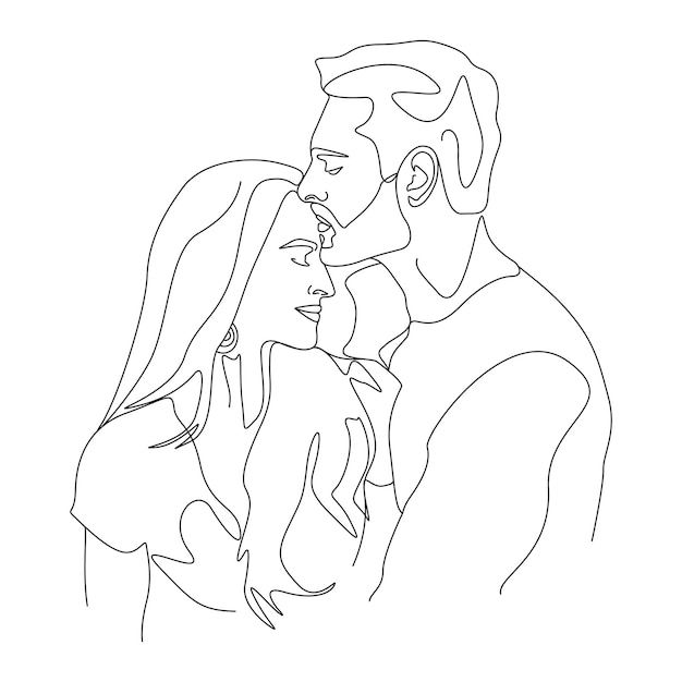 one line drawing minimalist couple kissing face illustration in line art style