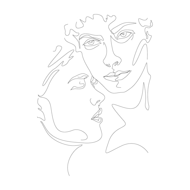 One line drawing minimalist couple kissing face illustration