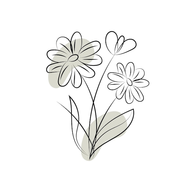 線画風のミニマリストの花のイラストを描く一本線